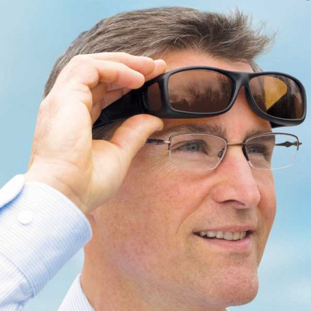 Lentes con protección solar 360°, para utilizar sobre lentes de aumento.