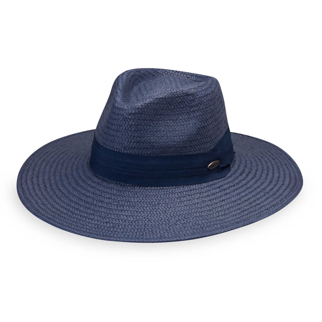 Mayser Sombrero Con Protección UV Twotone Block Mujer - Made In The EU Para El Jardín De Sol Lino Tira Mentón Verano Primavera/Verano - S (55-56 Cm) Natural-Azul