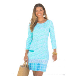 Vestido Color menta con tono blancos, manga larga con protección solar UPF 50+ Ideal para tu viaje a la playa o el diario