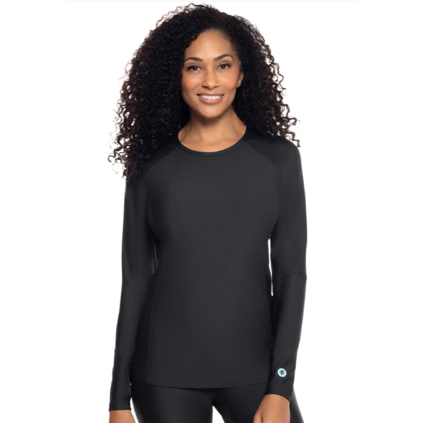 Camisa de Natacion Con Protección Solar UPF 50+ para Mujer Coolibar para Proteger Rayos UV Traje de Baño Mujer Camisa Manga Larga 3273_Black Camisa para Baño Manga Larga Para Mujer con Protección Solar UPF 50+